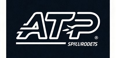 ATP网球巡回赛官方数据供应商标识,简洁的白色线条标志位于深色圆角卡片中。